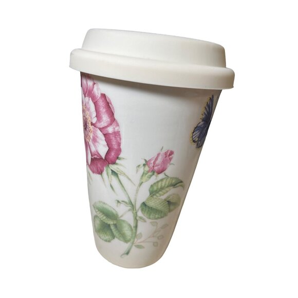 Lenox Butterfly Meadow Ceramic Travel Mug Tumbler 10oz Silicone Lid - Picture 6 of 11